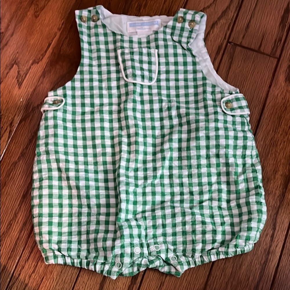 Janie and Jack Green Checkered Baby Romper